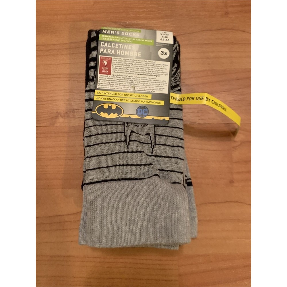 3x Pair Batman Men's Adult Crew Socks Shoe Size 9.5-12